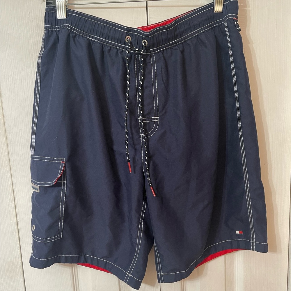 Tommy Hilfiger Mens Swim Trunks Blue Mesh Lined Drawstring Board Shorts M